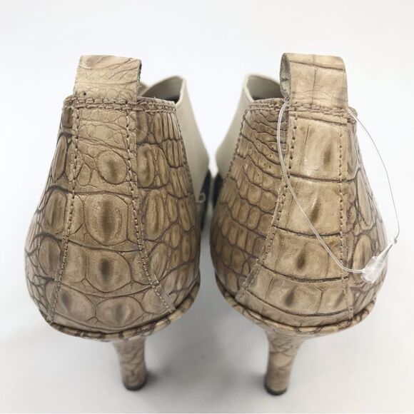 Donald J. Pliner Tan Crisscross Elastic Faux Crocodile Open Toe Heels - Picture 10 of 16